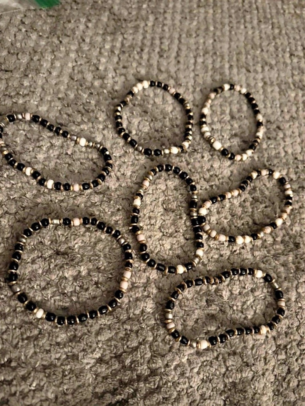 Black gold  & White Beaded Bracelet Set Like New
